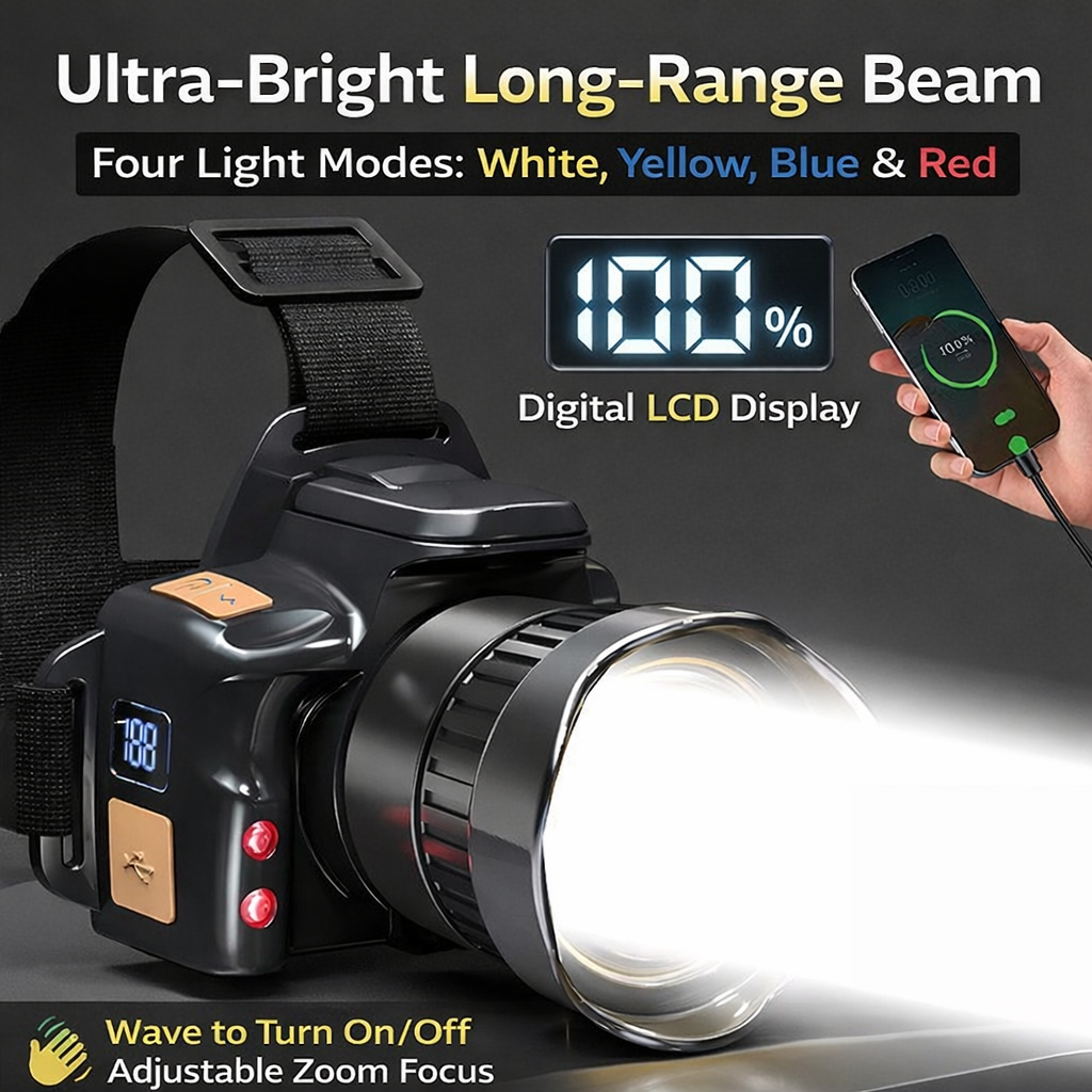 High Power Rechargeable LED Headlamp Flashlight